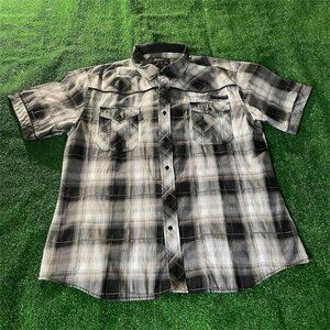 I-link Short Sleeve Button Down Plaid Western Cowboy Style Shirt Big Size 2XL